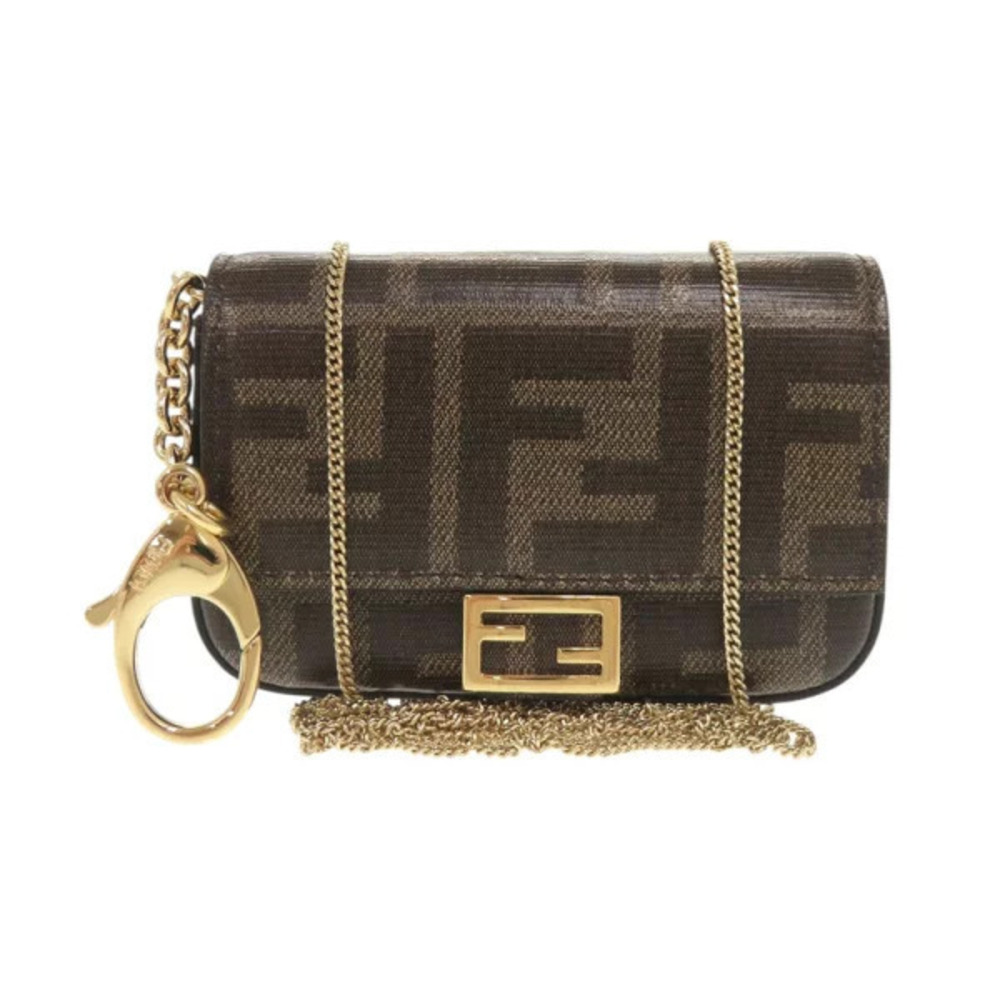 Fendi Baguette Charm Brown Chain Shoulder Bag Pouch